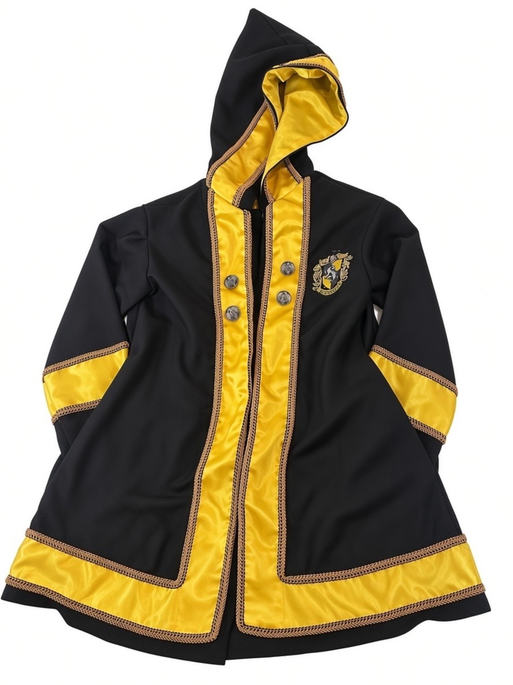 Harry Potter Hufflepuff Hooded Robe Black Gold Heavy Duty Cosplay Costume